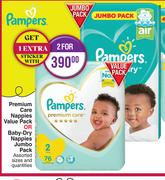 Pampers Premium Care Nappies Value Pack Or Baby Dry Nappies Jumbo Pack-For 2
