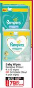 Pampers Baby Wipes (Sensitive Protect, 4 x 56 Wipes Or Complete Clean, 4 x 64 Wipes)-Per Pack