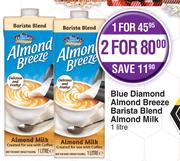 Blue Diamond Almond Breeze Barista Blend Almond Milk-For 2 x 1Ltr