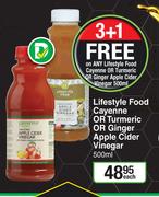 Lifestyle Food Cayenne Or Turmeric Or Ginger Apple Cider Vinegar-500ml Each