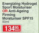 Nutri Men Energizing Hydrogel Sport Moisturiser Or Anti Ageing Firming Moisturiser SPF15-50ml Each