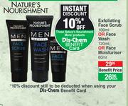 Nature's Nourishment Exfoliating Face Scrub 100ml Or Face Wash 120ml Or Face Moisturiser 60ml-Each
