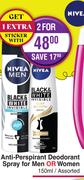 Nivea Anti Perspirant Deodorant Spray For Men Or Women Assorted-For 2 x 150ml 