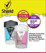 Shield Ultimate Protection Anti Perspirant Deodorant Stick For Men Or Women Assorted-For 2x45ml
