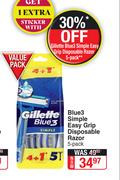 Gilletee Blue3 Simple Easy Grip Disposable Razor 5 Pack