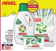 Ariel Liquid 1.5L Or 3 In 1 Capsules 14 Pack Or Washing Powder 2Kg Assorted-Each