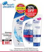 Head & Shoulders Shampoo 400ml/ 360ml Or Conditioner 275ml Assorted-Each