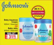 Johnson's Baby Aqueous Cream Assorted 500ml Or Baby Jelly Assorted 500ml-Each
