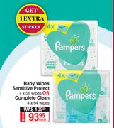 Pampers Baby Wipes Sensitive Protect 4 x 56 Wipes Or Complete Clean 4 x 64 Wipes-Each