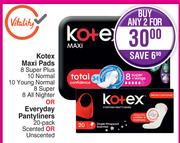 Kotex Maxi Pads Or Eceryday Pantyliners 20's Pack-For Any 2