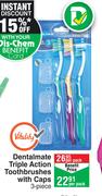 Dentalmate Triple Action Toothbrushes With Caps-3 Per Pack