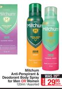 Mitchum Anti Perspirant & Deodorant Body Spray For Men Or Women Assorted-120ml Each