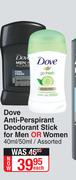 Dove Anti Perspirant Deodorant Stick For Men Or Women Assorted-40ml/50ml Each