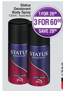 Status Deodorant Body Spray Assorted-For 3 x 130ml