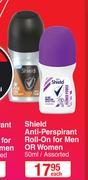 Shield Anti Perspirant Roll On For Men Or Women Assorted-50ml Each