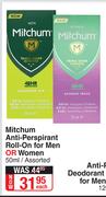 Mitchum Anti Perspirant Roll On For Men Or Women Assorted-50ml Each