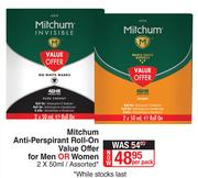 Mitchum Anti Perspirant Roll On Value Offer For Men Or Women Assorted-2 x 50ml Per Pack