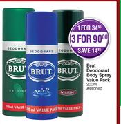 Brut Deodorant Body Spray Value Pack Assorted-For 3 x 200ml