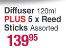 Jenam Diffuser 120ml Plus 5 x Reed Sticks Assorted
