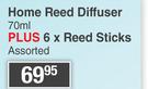 Home Reed Diffuser 70ml Plus 6 x Reed Sticks Assorted