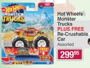 Hot Wheels Monster Trucks Plus Free Re-Crushable Car Assorted
