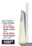 Issey Miyake L'eaud'Issey EDT 100ml Plus Free Body Lotion 50ml Plus Free Purse Spray EDT 10ml