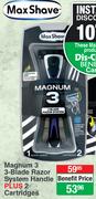 Max Shave Magnum 3 3 Blade Razor System Handle Plus 2 Cartridge