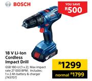 Bosch 18V Li-Ion Cordless Impact Drill GSB 180-LI (1x2)