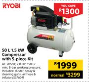 Ryobi 1.5kW 50Ltr Compressor With 5-Piece Kit AC 2055K
