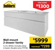 Builders Wall-Mount 2-Drawer Vanity 1.2m