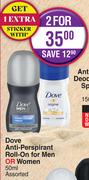 Dove Anti Perspirant Roll On For Men Or Women Assorted-For 2 x 50ml