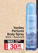 Yardley Perfume Body Spray Assorted-90ml Each