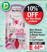 Max Shave W3 Women 3 Blade Razor Plus 5 Cartridge