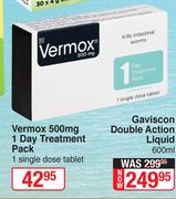 Vermox 500mg 1 Day Treatment Pack-1 Single Dose Tablet