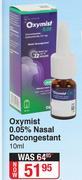 Oxymist 0.05% Nasal Decongestant-10ml
