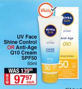 Nivea Sun UV Face Shine Control Or Anti Age Q10 Cream SPF50-50ml Each