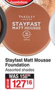 Yardley London Stayfast Matt Mousse Foundation Assorted Shades