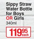 Sippy Straw Water Bottle For Boys Or Girls-340ml Each