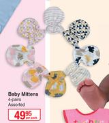 Baby Mittens Assorted-4 Pairs Per Pack