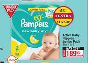 Pampers Active Baby Nappies Jumbo Pack (Sizes 1&2)-Per Pack
