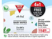 Oh-Lief Biodegradable Bamboo Baby Wipes-3x64's Per Pack