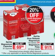 ReVite Slow Release Magnesium 100 Tablets Or Magnesium Fizzy 20 Tablets-Each