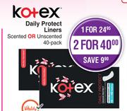 Kotex Daily Protect Liners Scented Or Unscented 40 Pack-For 2