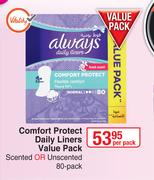 Always Comfort Protect Daily Liners Value Pack Scented Or Unscented 80 Pack-Per Pack