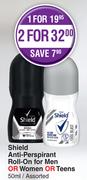 Shield Anti Perspirant Roll On For Men Or Women Or Teens Assorted-50ml