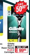 Gillette Mach 3 Razor Handle Plus 2 Cartridges