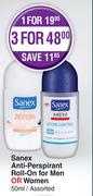 Sanex Anti Perspirant Roll On For Men Or Women Assorted-50ml