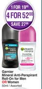 Garnier Mineral Anti Perspirant Roll On For Men Or Women Assorted-For 4 x 50ml