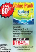 Sunlight Complete 5 In 1 Action Dishwashing Tablets Value Pack-56 Per Pack