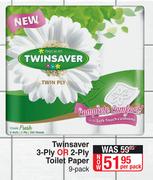 Twinsaver 3 Ply Or 2 Ply Toilet Paper-9 Per Pack
